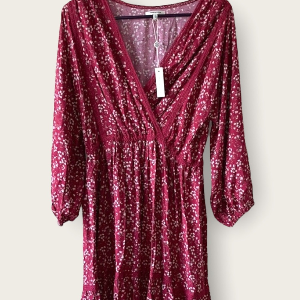 MAX STUDIO | Boho Floral Smocked Empire Waist Dress with Quarter Sleeve